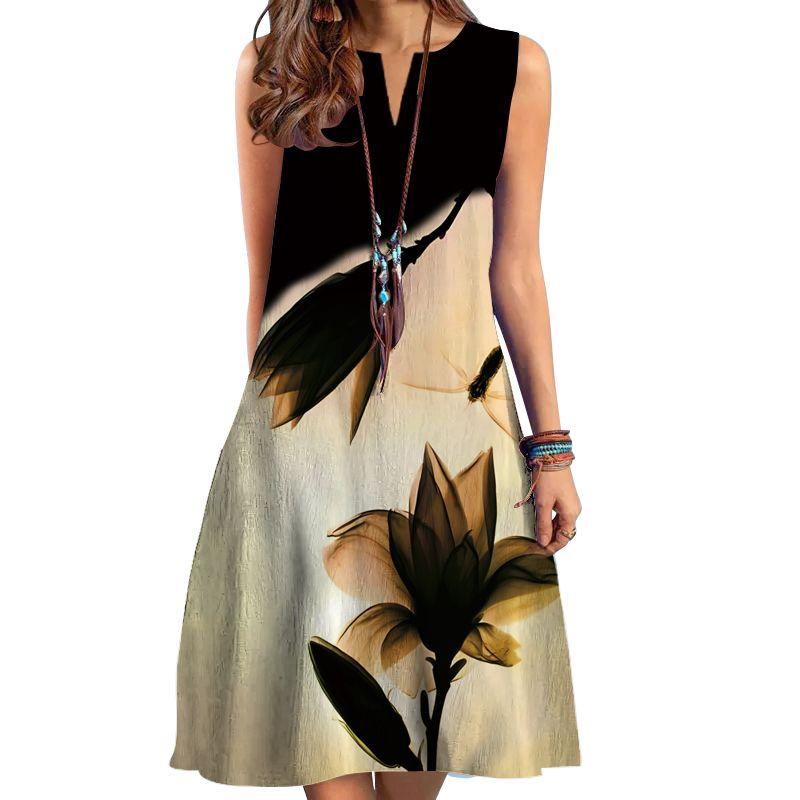 

Dress Women s 2025 New Arrival Short Ethnic Print Skirt Sleeveless V Neck Summer Thin Mid Skirt