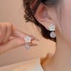 Sweet Shell Flower Stud Earrings Female Niche Design Retro Zircon Ball Earrings Temperament Simple Ear Clips No Ear Piercings