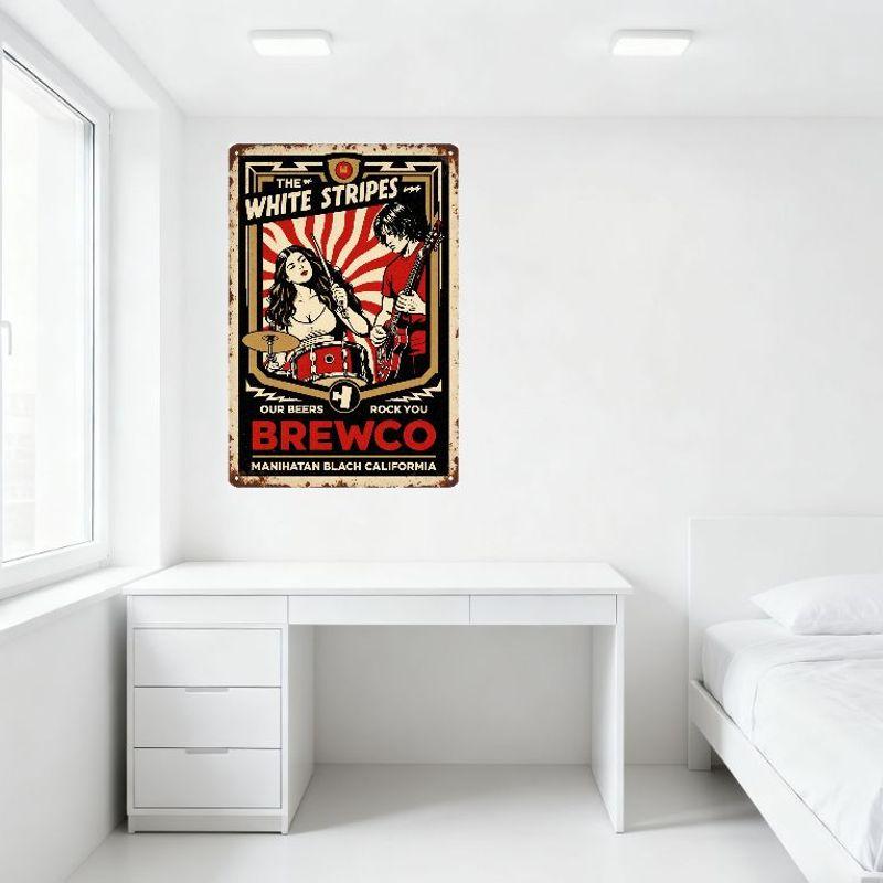 The White Stripes Our Beers Rock You Brewco Manihatan Blach California Vintage Metal Tin Sign Rock N Roll Music Beer Decor for B