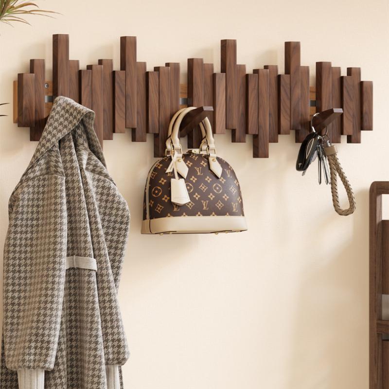 Wandmontierter Klavier-Garderobenständer aus Naturholz, Wandmontage, Klappbarer Wandhakenständer, Garderobenständer für den Eingangsbereich, Hergestellt aus Holz Walnuss, Buchenholz, Wandkunst