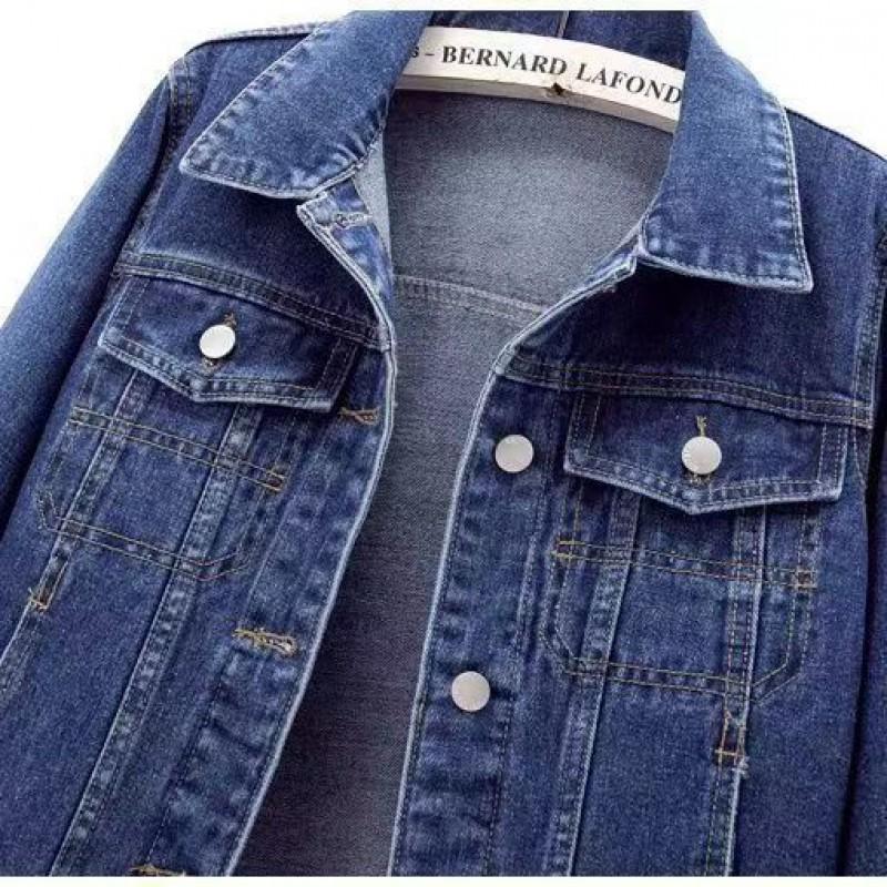 Womens Short Denim Jacket 2026 Fall Loose Fit Long Sleeve Casual Open Front Coat In Dark Blue