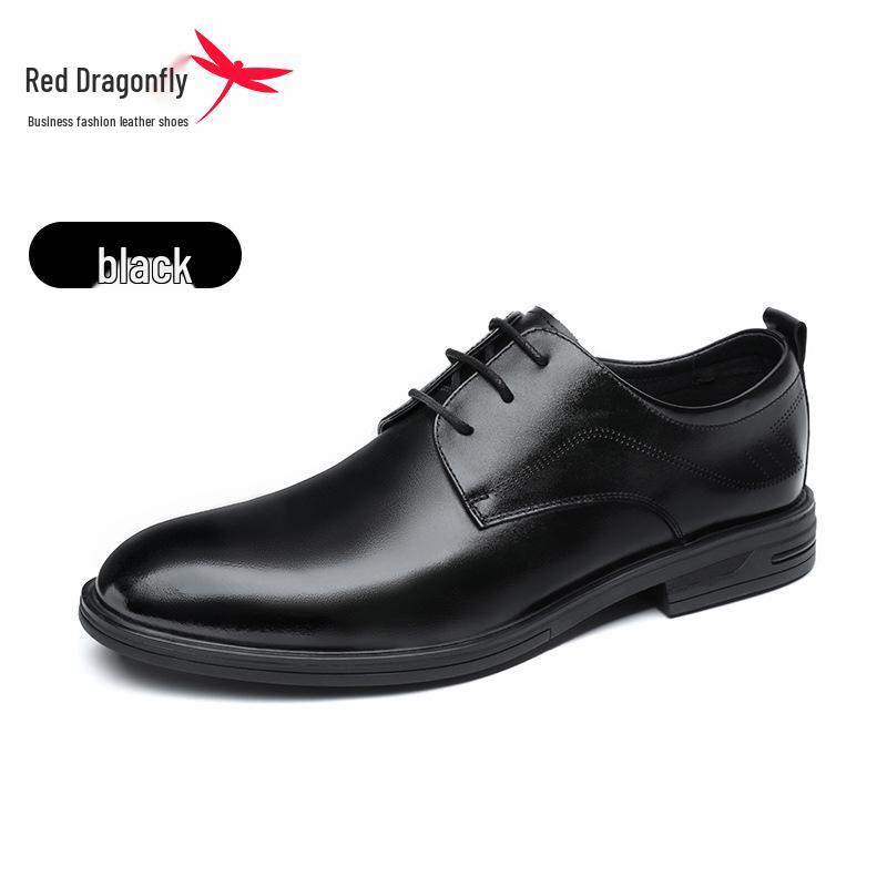 Red Dragonfly Men's Genuine Leather Derby Shoes - Formal British Style for Business and Civil Servants.