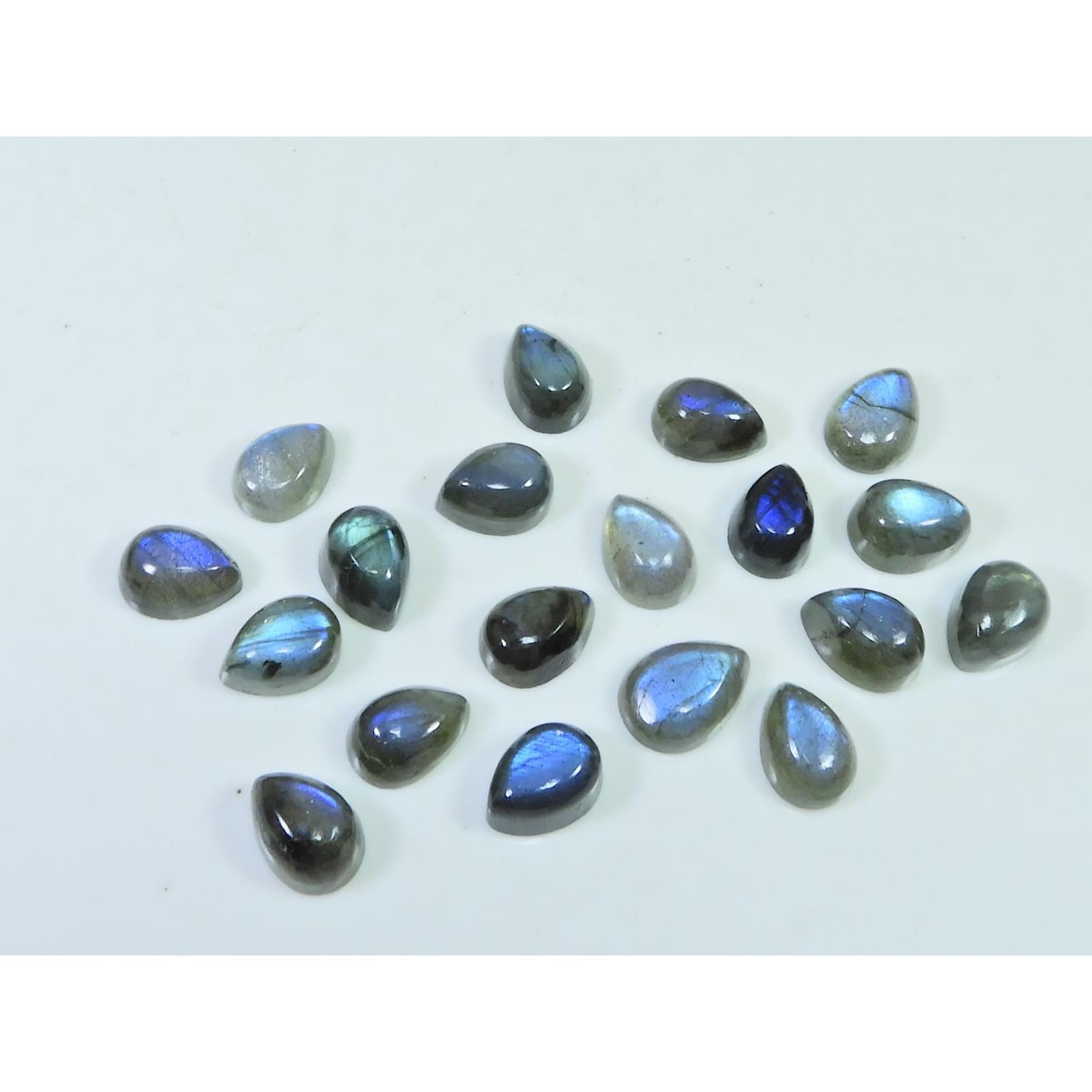 

07X09MM Natural Labradorite Blue Fire Pear Cabochon Loose Gemstone 19Pcs Lot C-1113