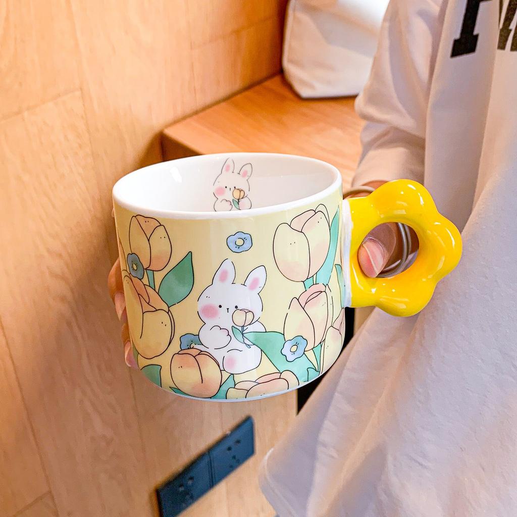 Cute Tulip Cup for Girls Ceramic Mug Couples with High Looks At Home Children's Breakfast Cup Souvenir