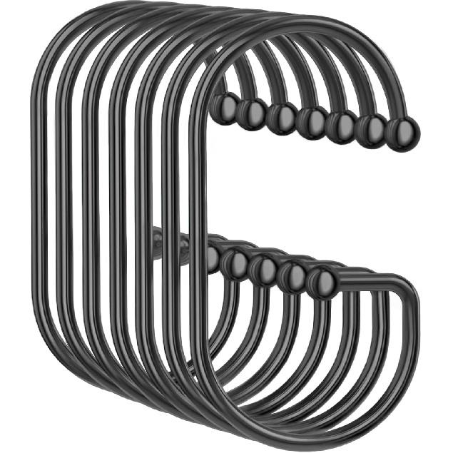OEH Shower Curtain Hooks, 12 Pcs Shower Curtain Rings, Durable G Shape Silver Shower Curtain Hooks Rust Proof, Simple Shower Rings for Curtain, Glide 12 Pack