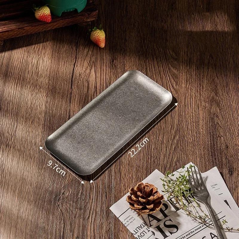 Vintage 304 Stainless Steel Snowflake Silver Square Tray Round Edge Dinner Plate Dessert Grill Tray Steak Plate Decorative Tray