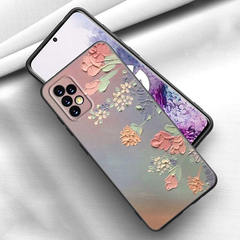 Emboss Flower Art Phone Case For Samsung Galaxy A21 A30 A50 A52 S A13 A22 A32 A33 A53 A73 5G A11 A12 A31 A51 A70 A71 A72 Cover