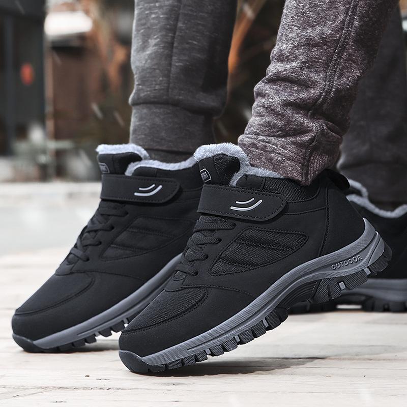 Elderly shoes Men's winter high-top velvet warm cotton shoes Middle-aged and elderly walking shoes Leather surface waterproof and non-slip women's sp