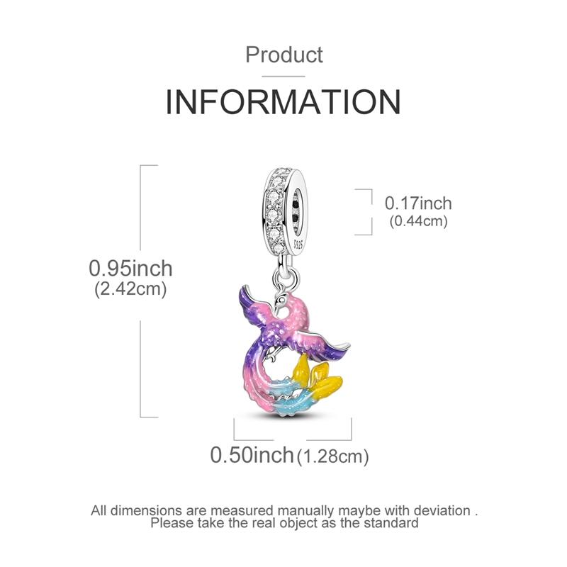 Charms Original Copper Colorful Phoenix Pendant Beads Fit Bracelet Women Jewelry Diy Fine Gift Accessory