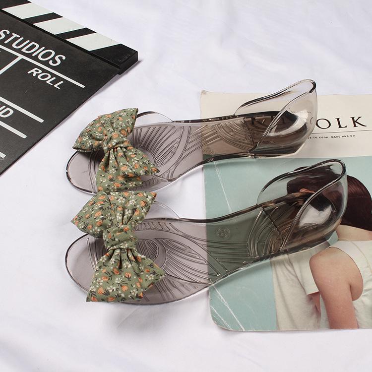 Yuzhihao Floral Bowknot Women s Transparent Flat Sandals for Indoor/Outdoor Summer Wear 35