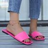 Fashion Big Size Square Toe Beach Shoes Woman's Slippers Slides Low Sabot 2025 Summer Soft Flat Hoof Heels Fabric Casual Rubber PU Fretw