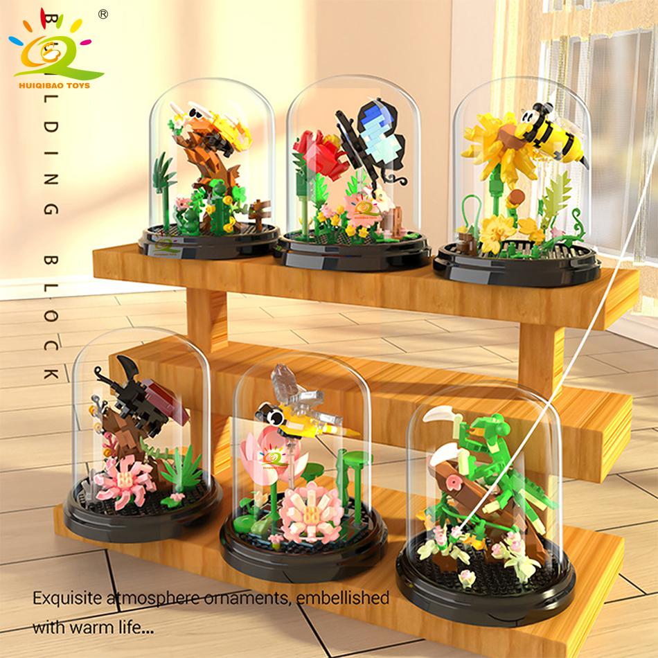 Moc Flower Potted  Micro Building Block Succulent Bouquet Mini 3D Diamond Model Brick Diy Toy For Children Desk Decor.