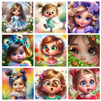 2024 New 5DDIY Cute Girl Butterfly Diamond Embroidery Cartoon Full Circle Square Diamond Painting Mosaic Puzzle Home Decoration