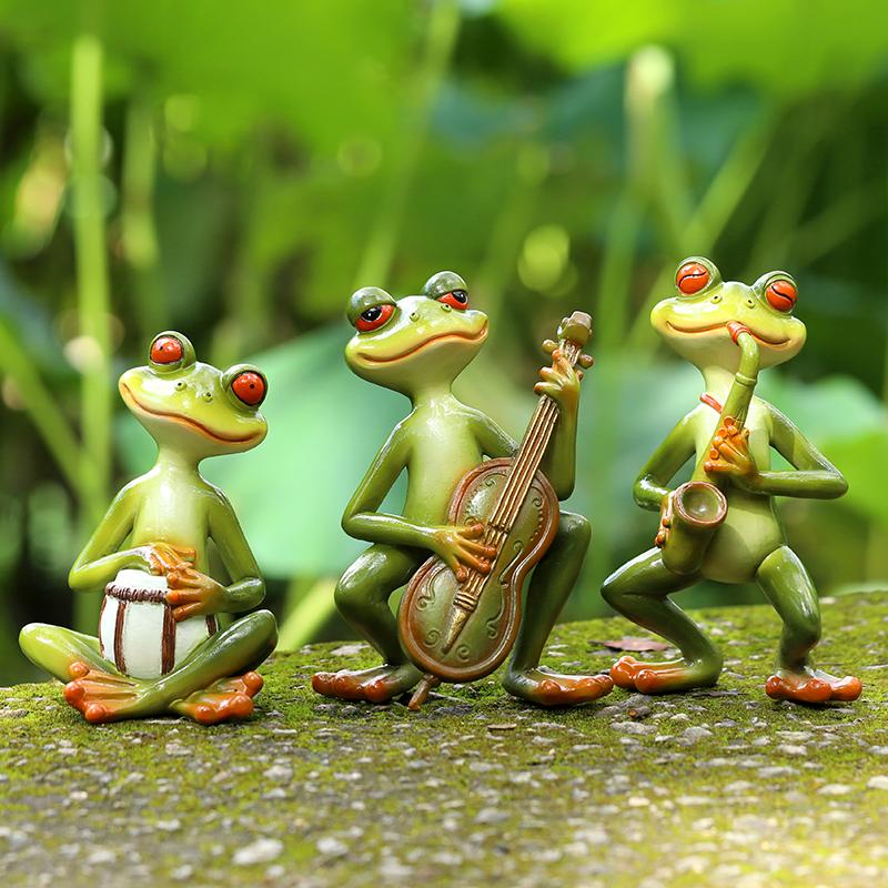 Miniature Frog Garden Statue Frog Band Musical Instrument Figurine Fairy Garden Accessories Decor for Patio Balcony Indoor Table