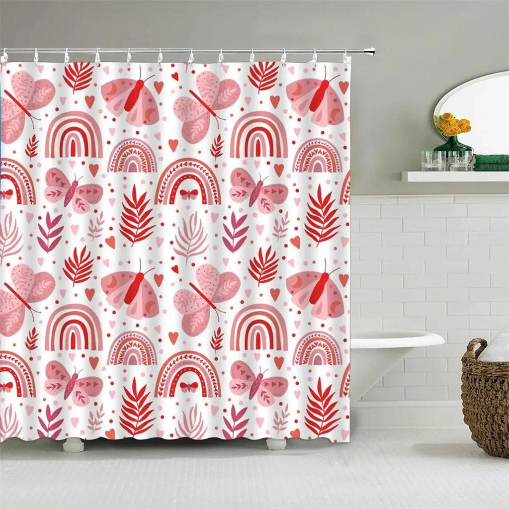 Cartoon Cute Shower Curtain, Funny Animals Cat Rainbow Colorful Butterfly Kids Boys Girls Bathroom Bathtub Screen Decoration