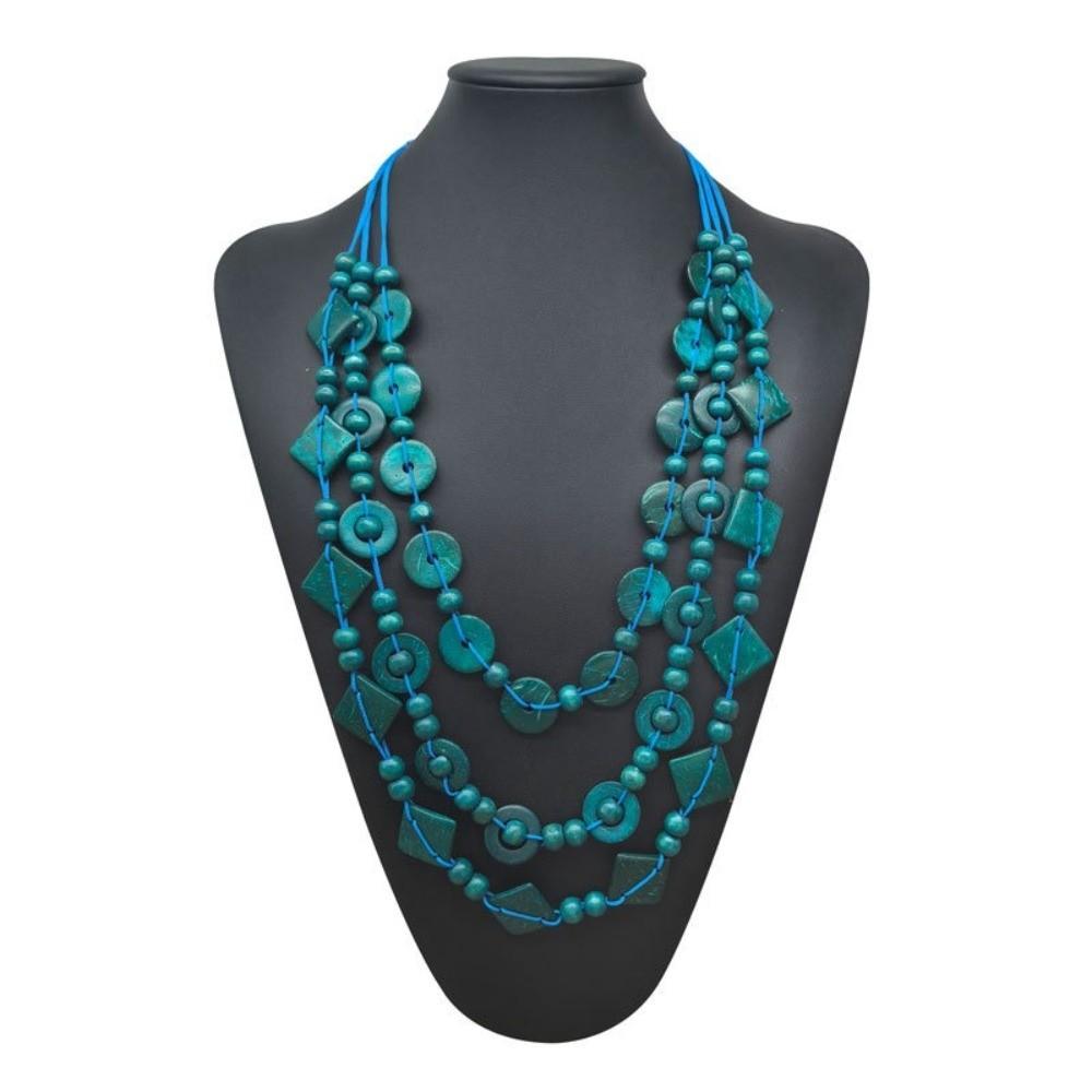 Bohemia Bib Beads Necklace Multi Layer Choker Necklace Ethnic Statement Necklace синий