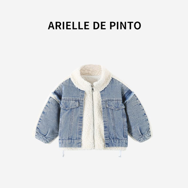 French Arielle De Pinto Kidsren's Winter Jacket, Fashionable and Stylish Denim and Fur Cotton Coat for Babies