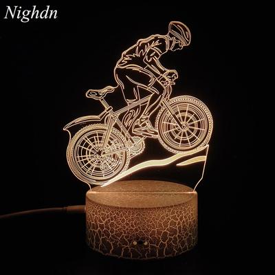 Lâmpada 3D Motocicleta Mountain Bike Led Luz Noturna Cabo USB Bateria Colorido Luz Noturna Decoração de Quarto Presente de Aniversário para Meninos Homem
