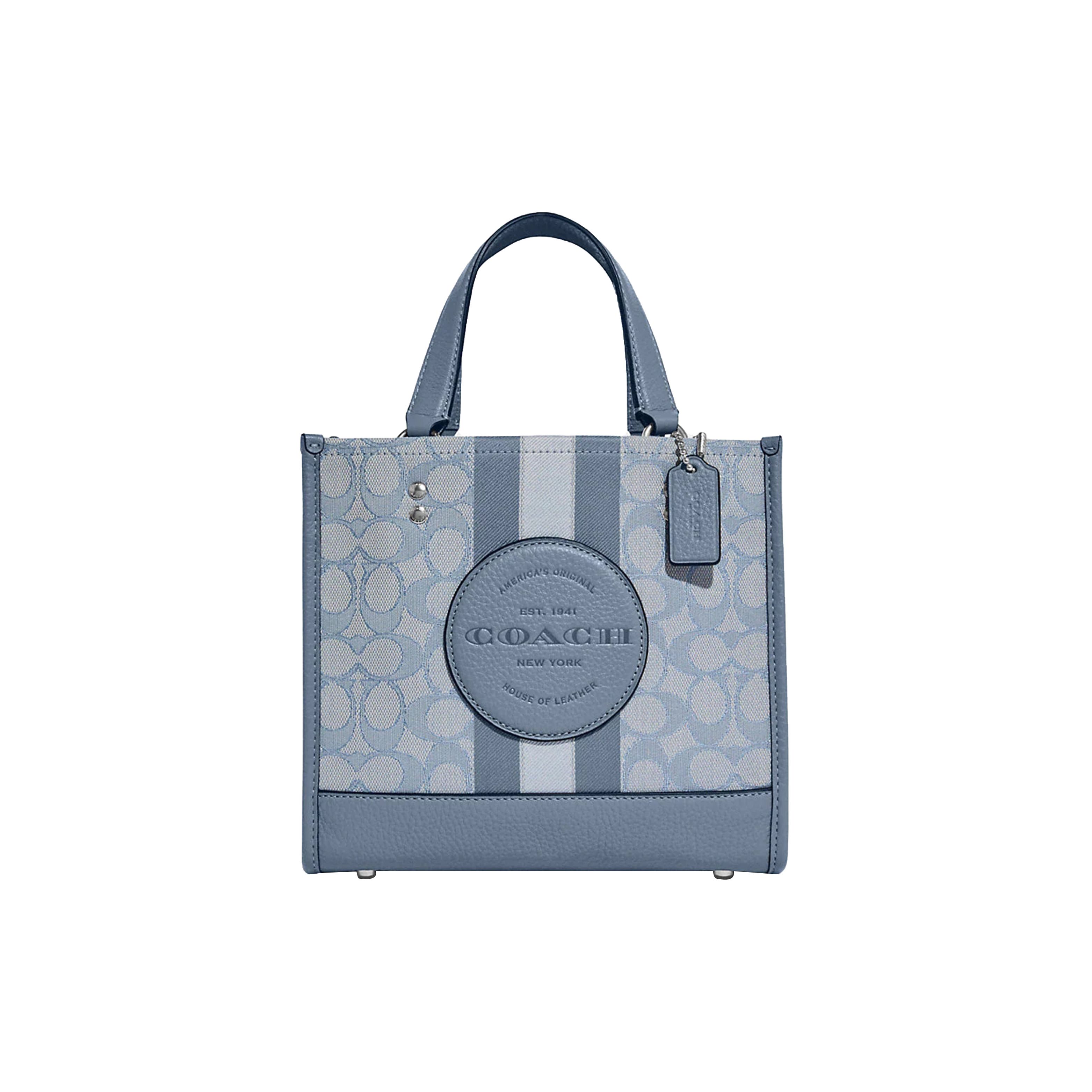 

Coach Dempsey 22 Classic Stripe Logo Accent Fabric And Leather Tote Bag Women Tote Marble-Blue C8417-SVTUZ Basic Set (Bag+Dust Bag)