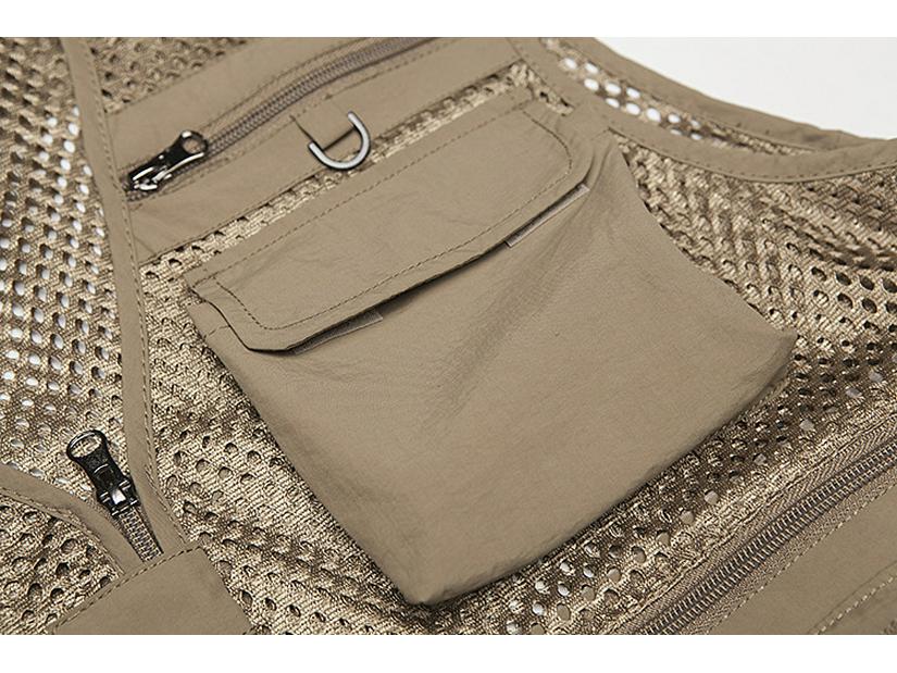 Men's Lightweight Cotton Multi-Pocket Mesh Vest - Sleeveless, Plus Size, Ideal for Summer, Fishing, and Outdoor Activities.