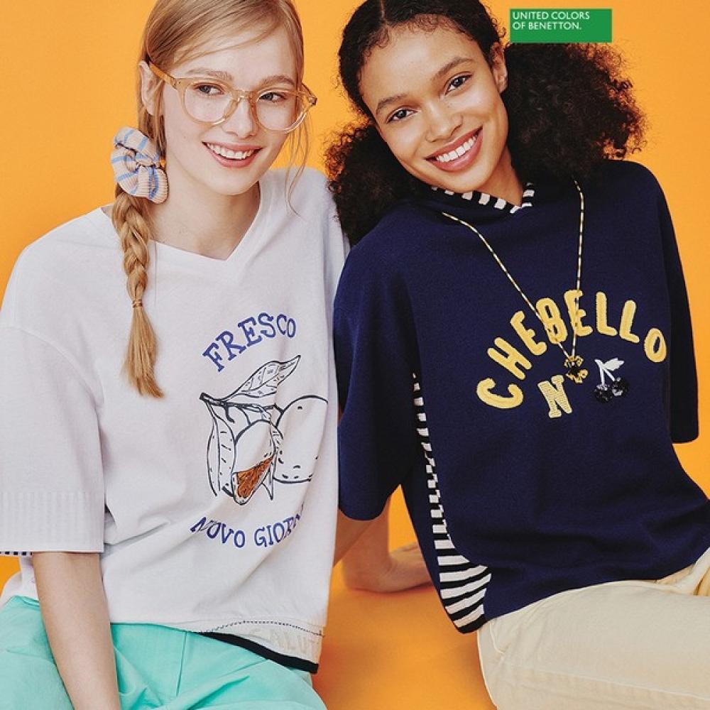 

[Benetton] Benetton Полосатая толстовка с капюшоном Knit Bakp57431 NY_navy/OS
