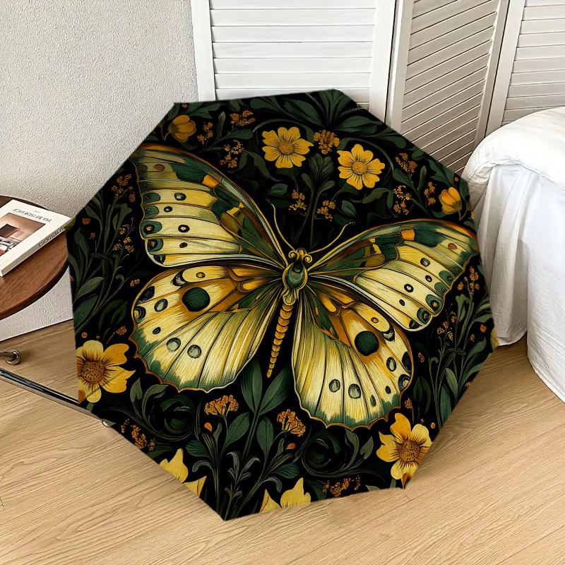 

1pc Butterfly Flowers Automatic Folding Umbrella, Heavy Duty 8 Rib Iron Frame, Suitable for Travel, Daily Use, Birthday, Decor Gift m0104096