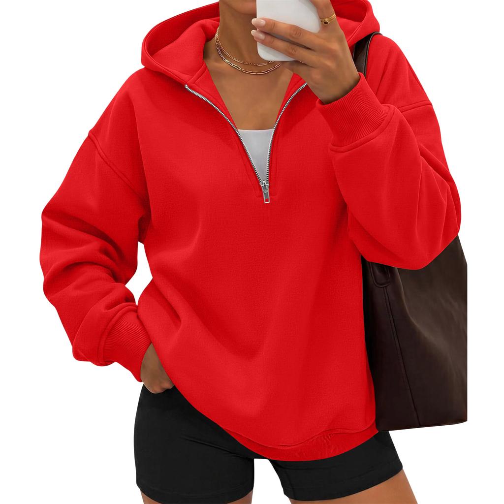 Women's Casual Long Sleeve Half Zip Hoodie with Chest Pocket for Everyday Wear