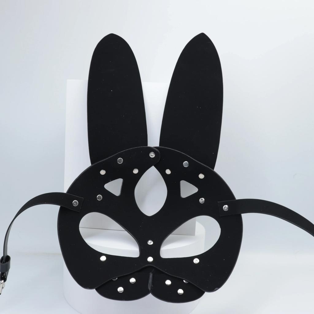 Sexy Leder Maske Bunny Girl Cosplay Erotisch Fetisch Rave Maske Nieten Bondage Geschirr Halloween Party Katzenmaske Frau Mann