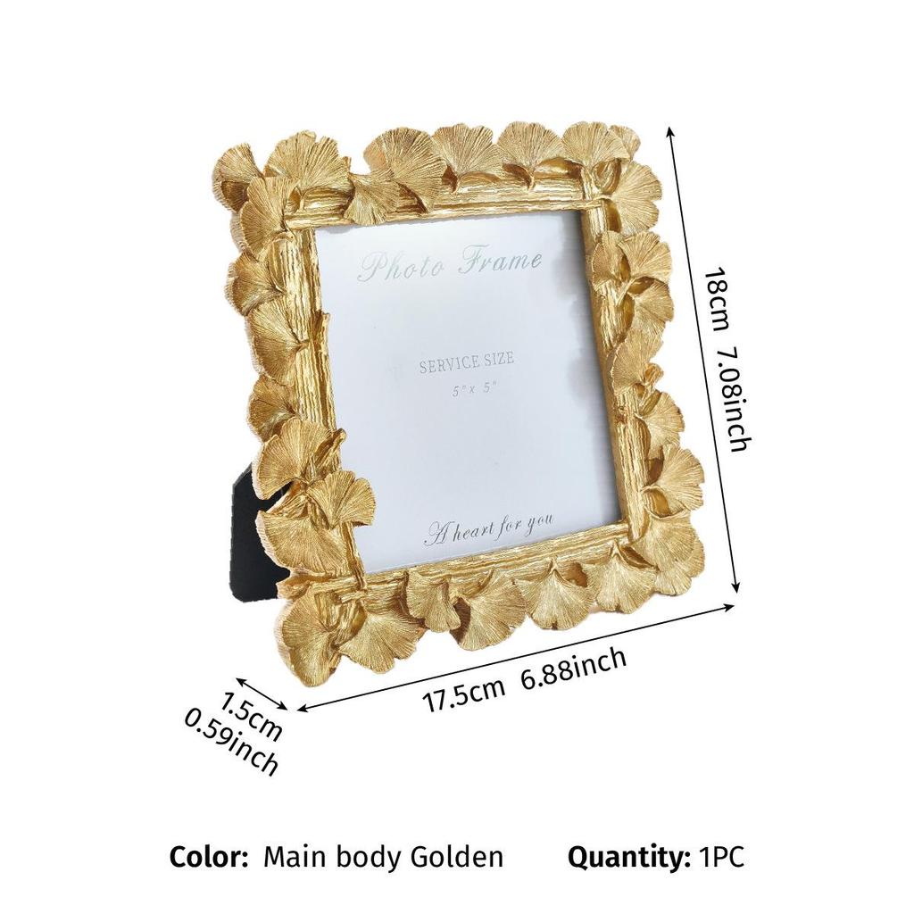 Ginkgo Gold Square Table Display: 5-inch, 6-inch, 7-inch, 8-inch Resin Photo Frames