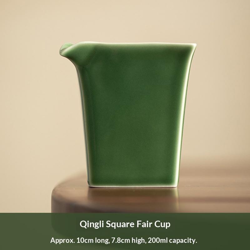 Green Glaze Square Fair Cup Japanese Ceramic Fair Cup Gong Bei Even Cup Handmade Tea Divider Tea Sea