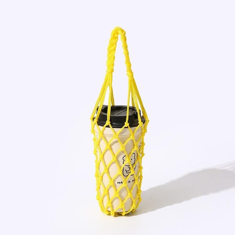 Portable Hand Woven Mesh Bag Hollow Out Handheld Coffee Bag Reusable Water Cup Bag