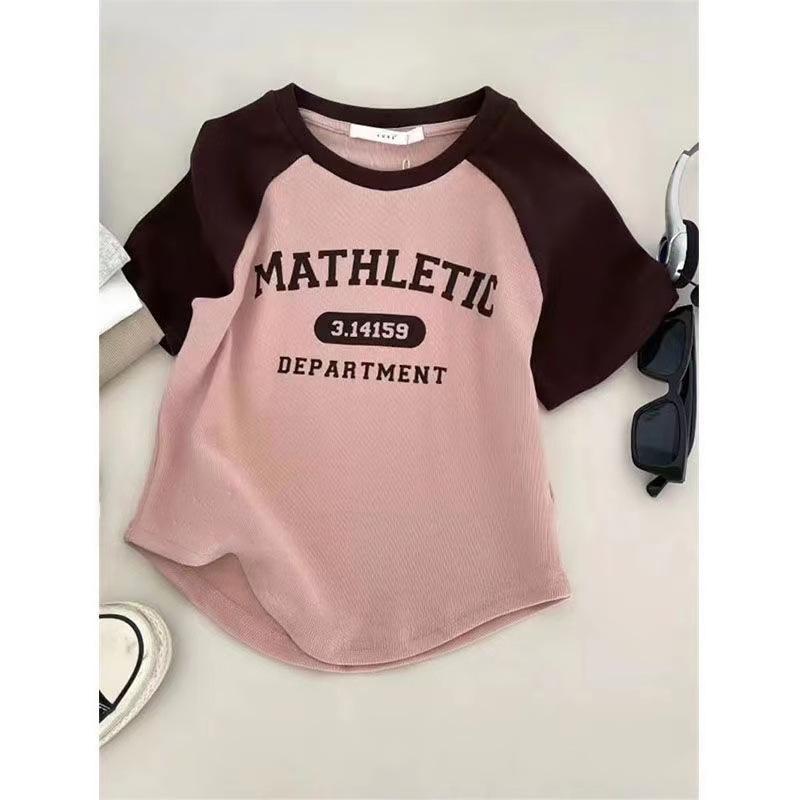 

Женская летняя футболка свободного кроя с принтом букв: 92% Хлопок, 8% Спандекс, Контрастный цвет, Круглый вырез, Короткий рукав, Повседневный, На все случаи жизни. M