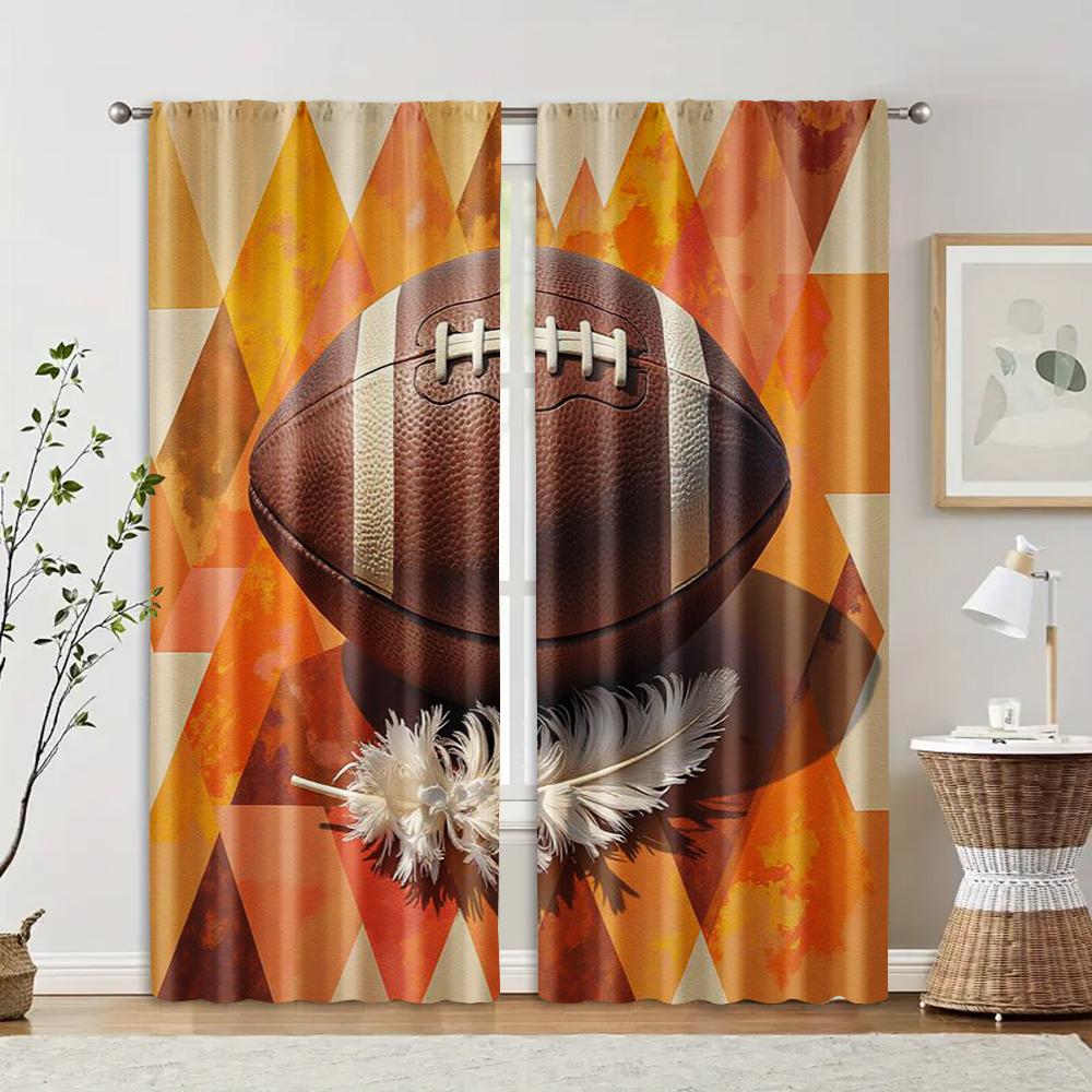 

Set Of 2 Filtering Curtains Excluding Rods Non Movable Without Batteries Feather Rugby Designbackgroundsuitable Use Curtain Polyester W100*H70(CM)-Grommet top&2PCS
