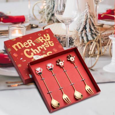 Christmas Spoons Forks Set, Stainless Steel Dessert , Multipurpose Tableware Cutlery