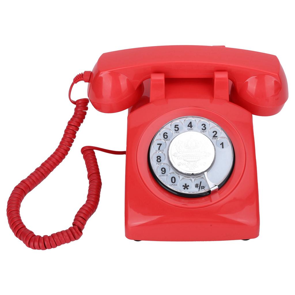 CTN8019 Telefon de birou fix rotativ cu cadran rotativ, antic, cu linie fixă, telefon vintage(roșu )