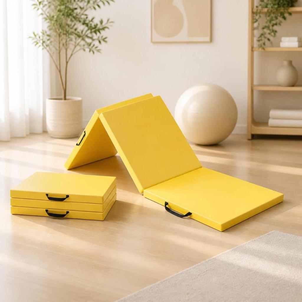 Three-Fold Exercise Mat Compact Folding with Handles High Resilience