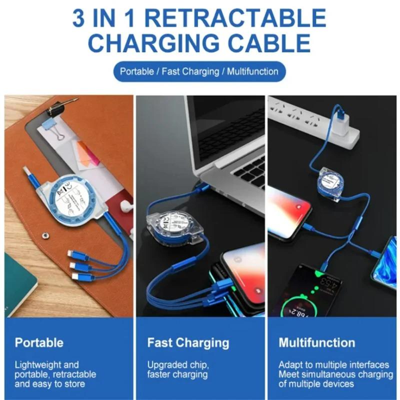 1pcs One To Three Expandable Data Cable Portable and Practical with High Aesthetic Value Car Three in One Charging Cable
