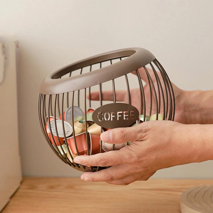 1 buc Creative Iron Cafea Capsule Organizator Fructe Gustări Depozitare Rack Multifuncțional Hollow Pod Diagonal Coș Articole de uz casnic