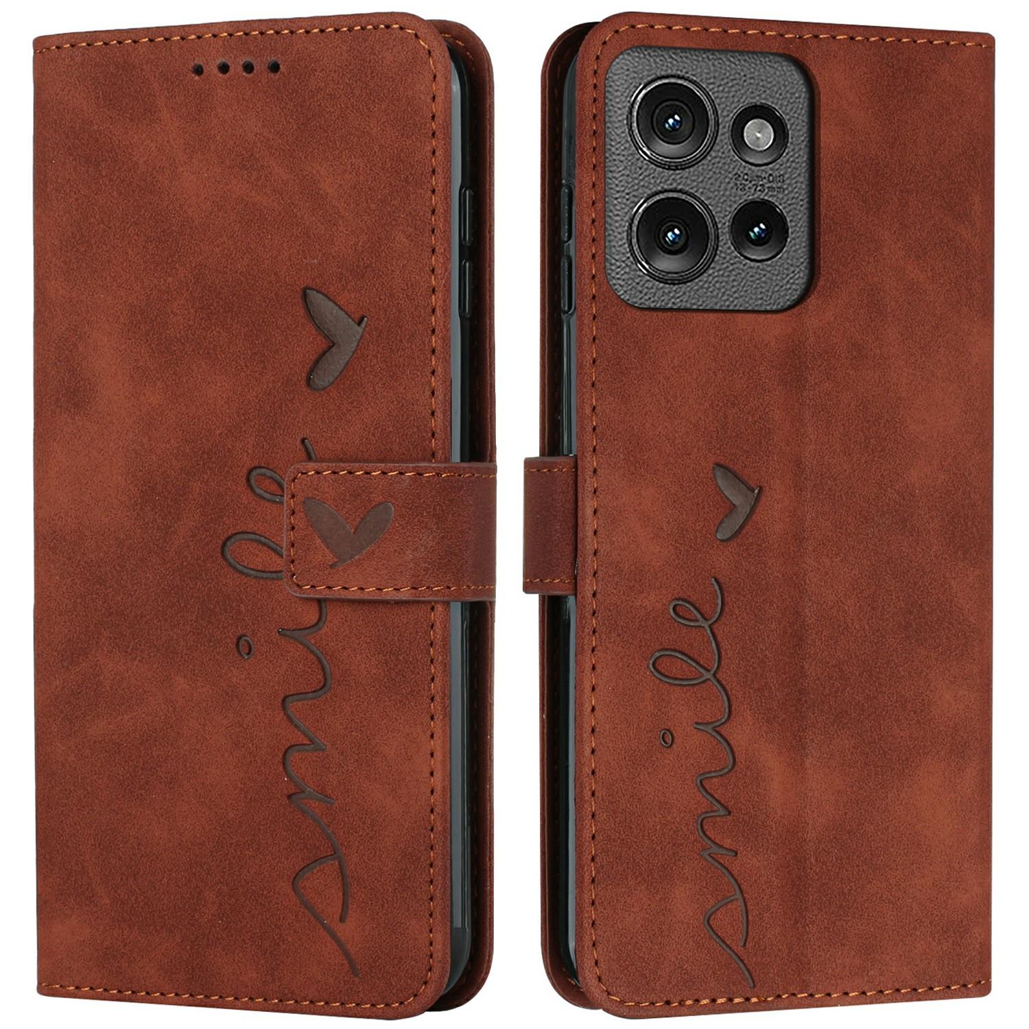 

For Motorola Moto G Power (2025)/G Play (2025) 4G Case Viewing Stand PU Leather Phone Cover Imprinted Pattern Brown