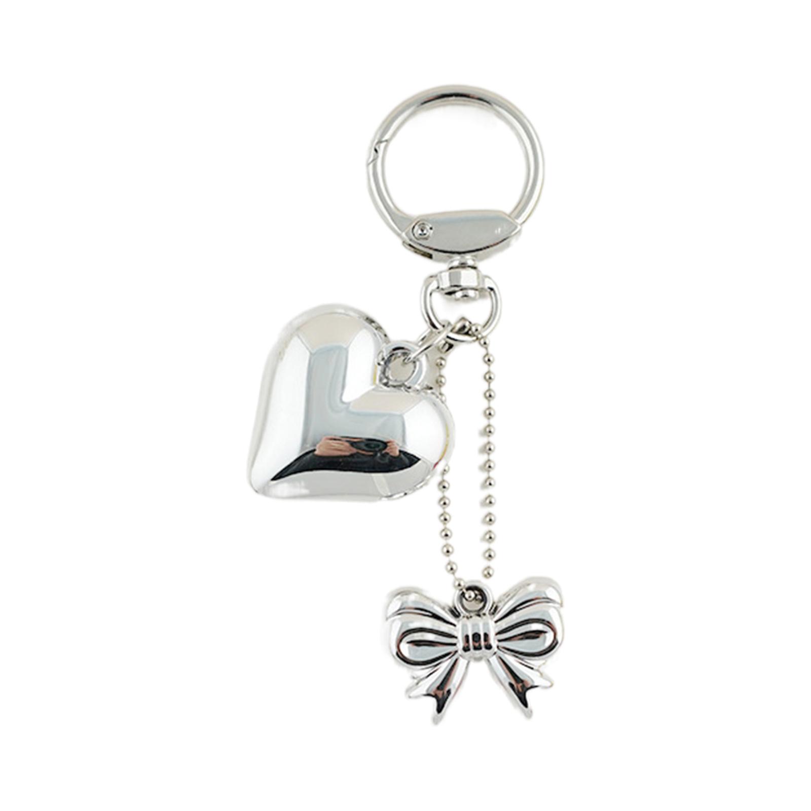 

Милый брелок в форме сердца, металлический брелок, подвеска-бантик, украшение для ключей, металлический материал, сумка, кулон, идеальный подарок для женщин серебряный