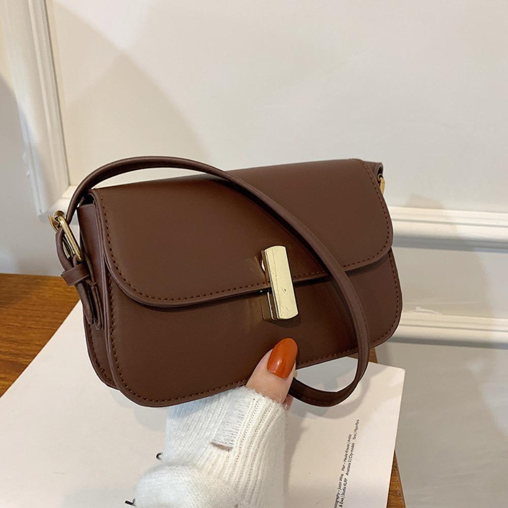 Trendy Lady Shoulder Bag PU Leather Solid Underarm Bag Daily Casual Commuting Bag Large Capacity Handbag