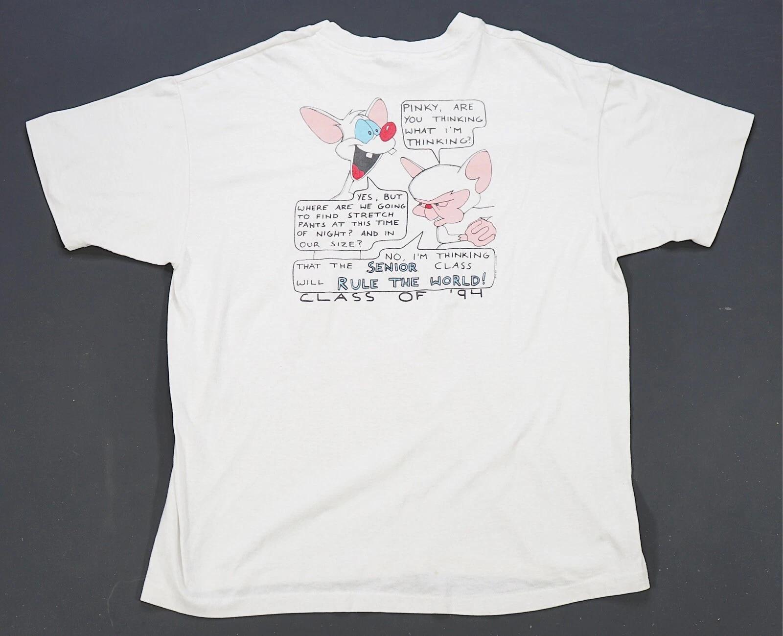 Rare Vintage Pinky and the Brain High School Class of 1994 T Shirt 90s White XL S