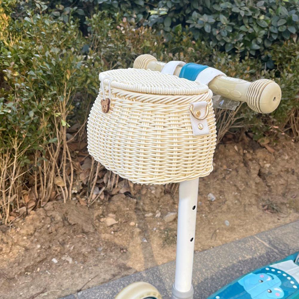 Bicycle Storage Basket Backpack with Lid Bike Scooter Tricycle Basket Adjustable Leather Straps for Kids Bike Daily Commuting