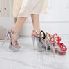14cm Ultra High Heels Bling Bling Sequined Crystal Clear Heeled Platform Wedges Women Gladiator Sandals Model Prom Shoes