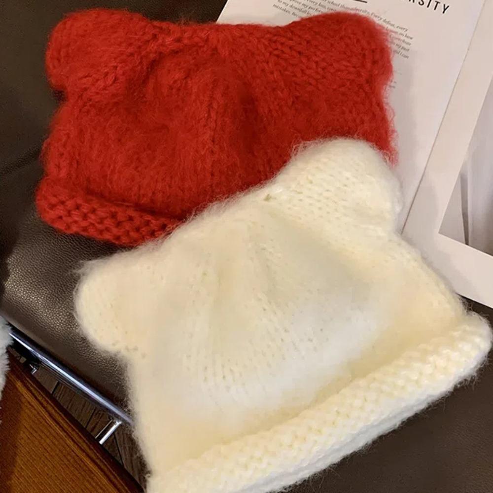 Y2K Knitted Pullover Hat Fluffy Brimless Beanie Cap Versatile Bear Ear Woolen Hat  Women