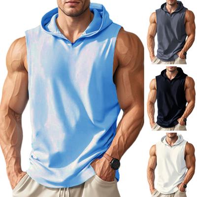 Men Vest Hooded Sleeveless Summer Vest Wide Shoulder Straps Pure Color Quick Drying Sports Tops Daily Wear