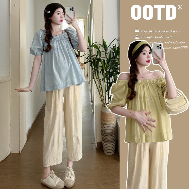 Maternity Summer Fashion Set: Stylish Short Sleeve Top for Casual Outings L