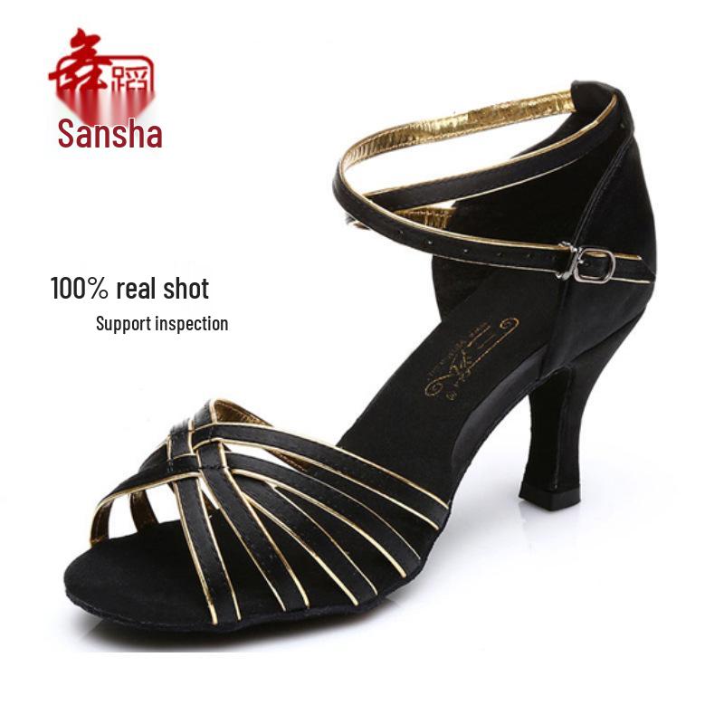 Sansha Women's Ballroom Latin Dance Shoes, Medium High Heel, Soft Sole for Square and Cha-Cha Dancing