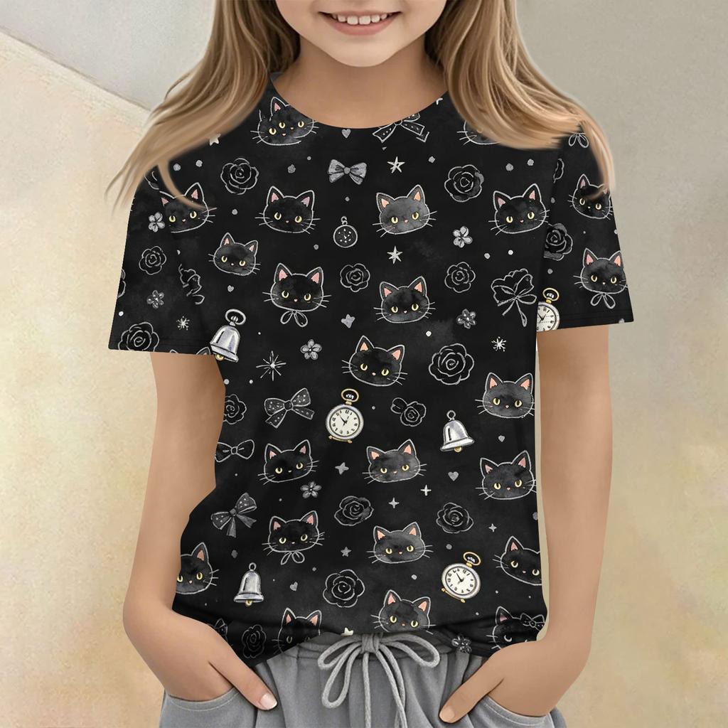 Kids Animal Print Crew Neck Short Sleeve Casual Loose Fit T Shirt Lightweight Soft Fabric Comfortable Everyday Wear