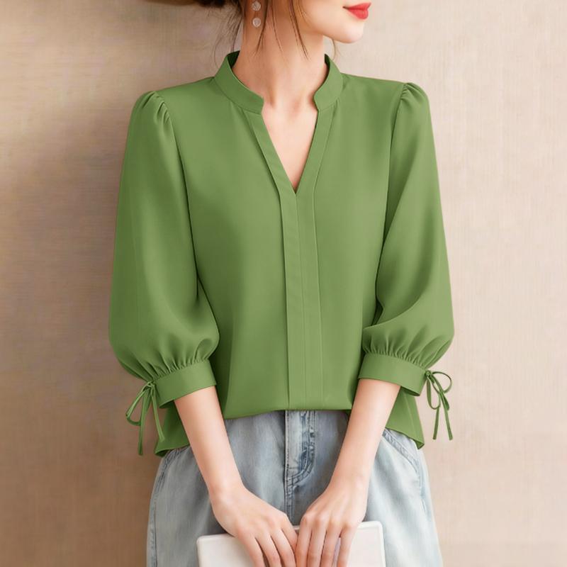 ZANZEA Women CasuaL V-Neck Solid Color 3/4 Sleeve Loose Blouse